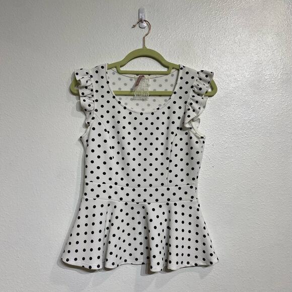Mauve White Polka Dot Peplum Blouse Sz M - Picture 1 of 8
